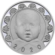 Silber Medaillon k narození dítěte s peřinkou 2019 - 28 mm