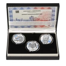 Náhled - ZALOŽENÍ ČESKOSLOVENSKÝCH LEGIÍ – návrhy mince 200 Kč - sada 3x stříbro 34mm patina