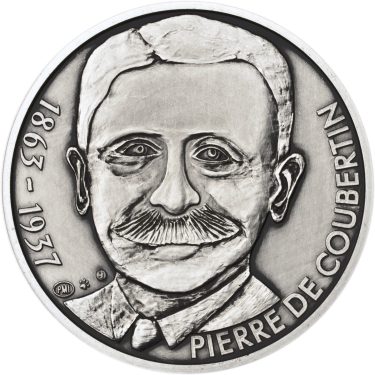Náhled Averzní strany - Pierre de Coubertin - 150. výročí narození Ag patina
