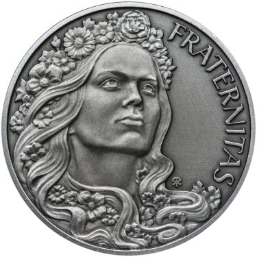 Náhled Averzní strany - Svoboda, Rovnost, Bratrství II. - sada tří stříbrných medailí patina