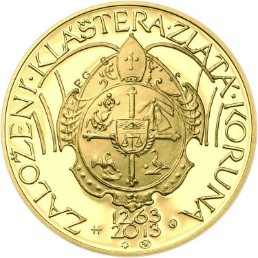 Náhled Averzní strany - Nevydané mince Jiřího Harcuby - Zal. kláštera Zlatá Koruna 34mm zlato Proof