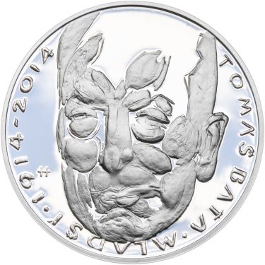 Náhled Averzní strany - Nevydané mince Jiřího Harcuby - Tomáš Baťa mladší 34mm stříbro Proof