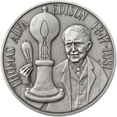 Náhled Averzní strany - Thomas Alva Edison - 135. výročí sestrojení žárovky stříbro patina