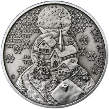 Náhled Averzní strany - Vánoce 25 mm stříbro patina